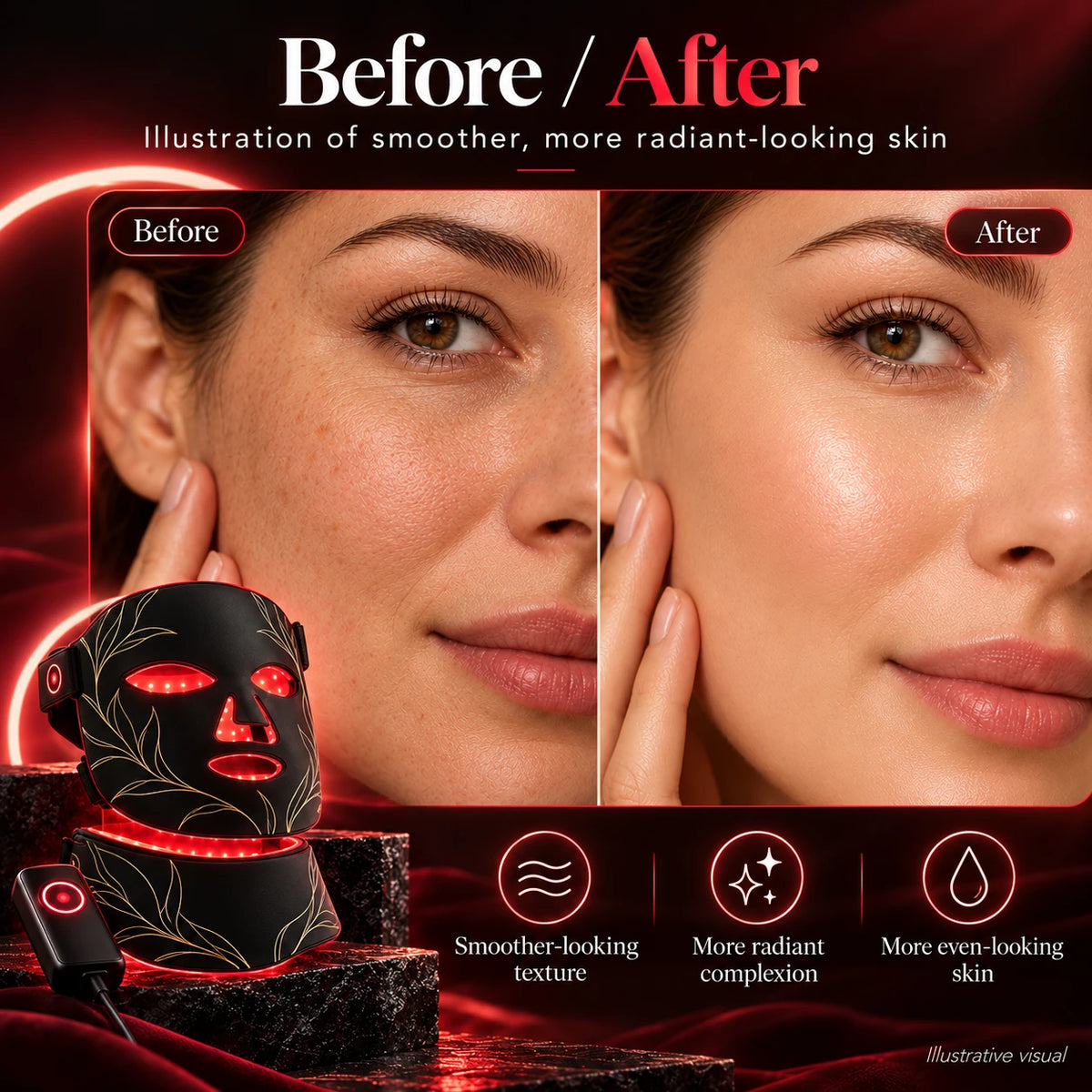 Before and after illustration of smoother, more radiant-looking skin