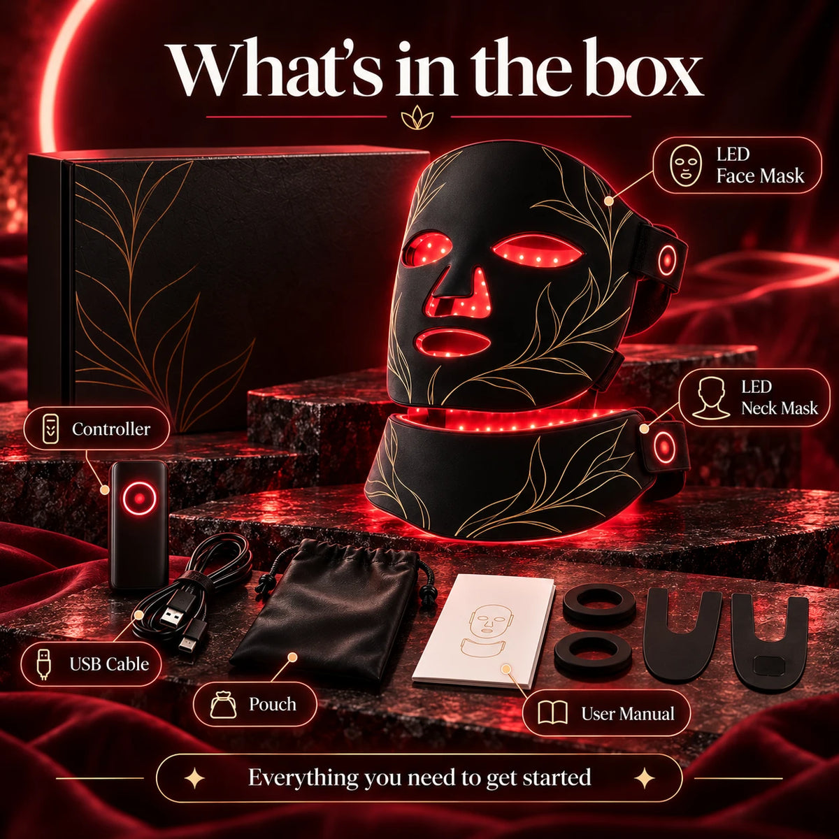 What's in the HALO 7 box: mask, neck module, controller, cable, pouch, manual