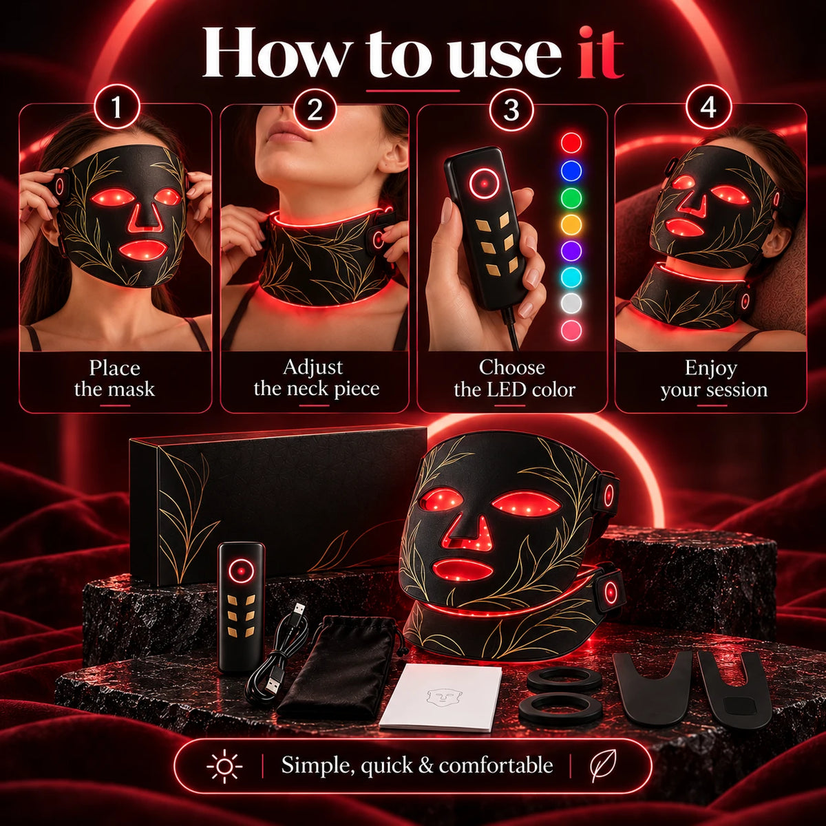 How to use the HALO 7 LED mask in 4 steps