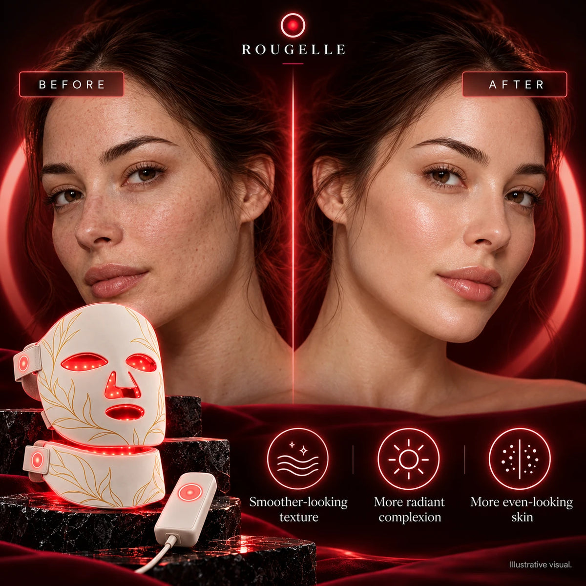 Before and after illustration of smoother, more radiant-looking skin