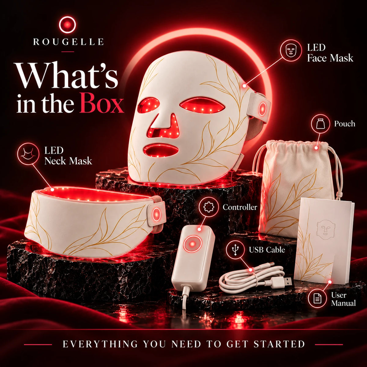What's in the white HALO 7 box: mask, neck module, controller, cable, pouch, manual
