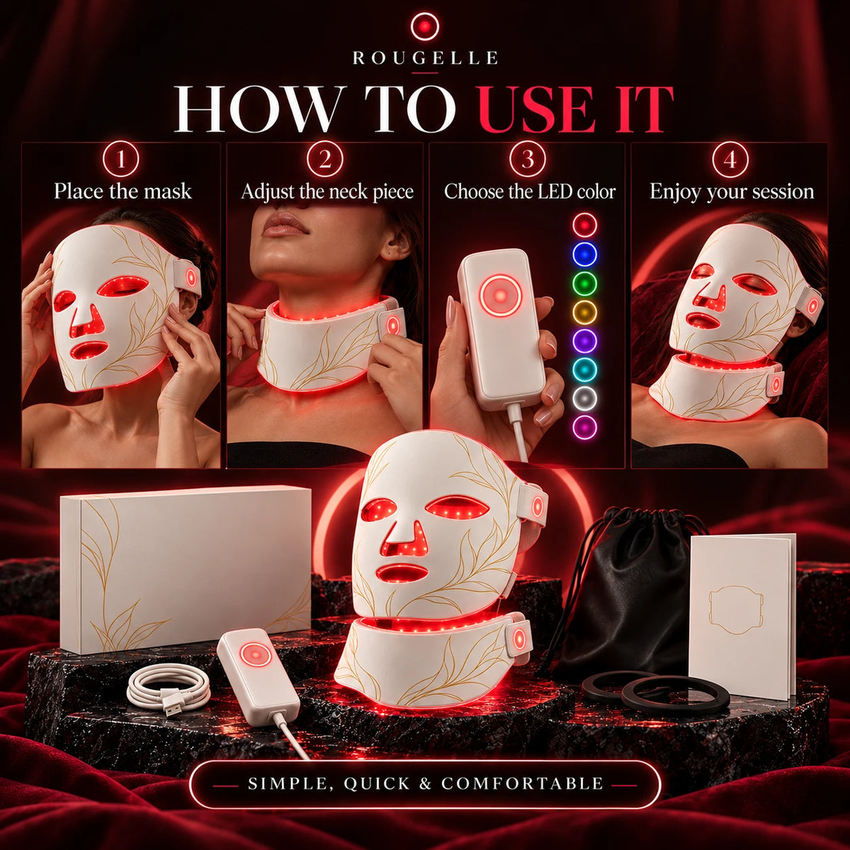 How to use the white HALO 7 LED mask in 4 steps